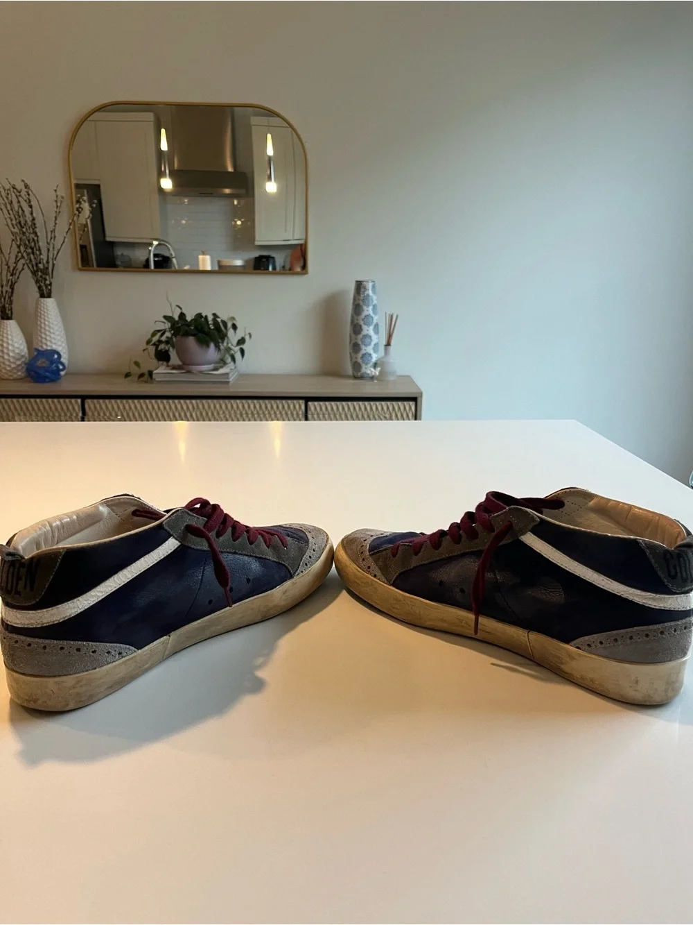 Golden Goose Navy, Burgundy and Beige Midstar High-Top Sneaker - Picture 7 of 12